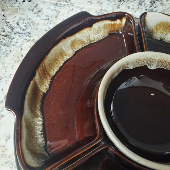 Vintage Brown Drip Glaze 5 Piece Serving Platter L - Picture 7 of 12